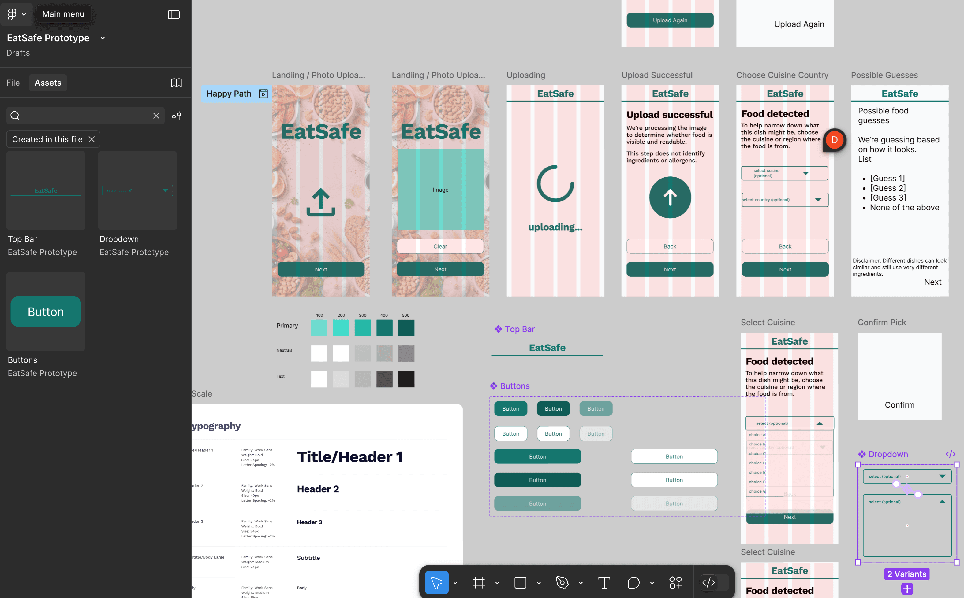 EatSafe Figma prototype showing interactive sequence