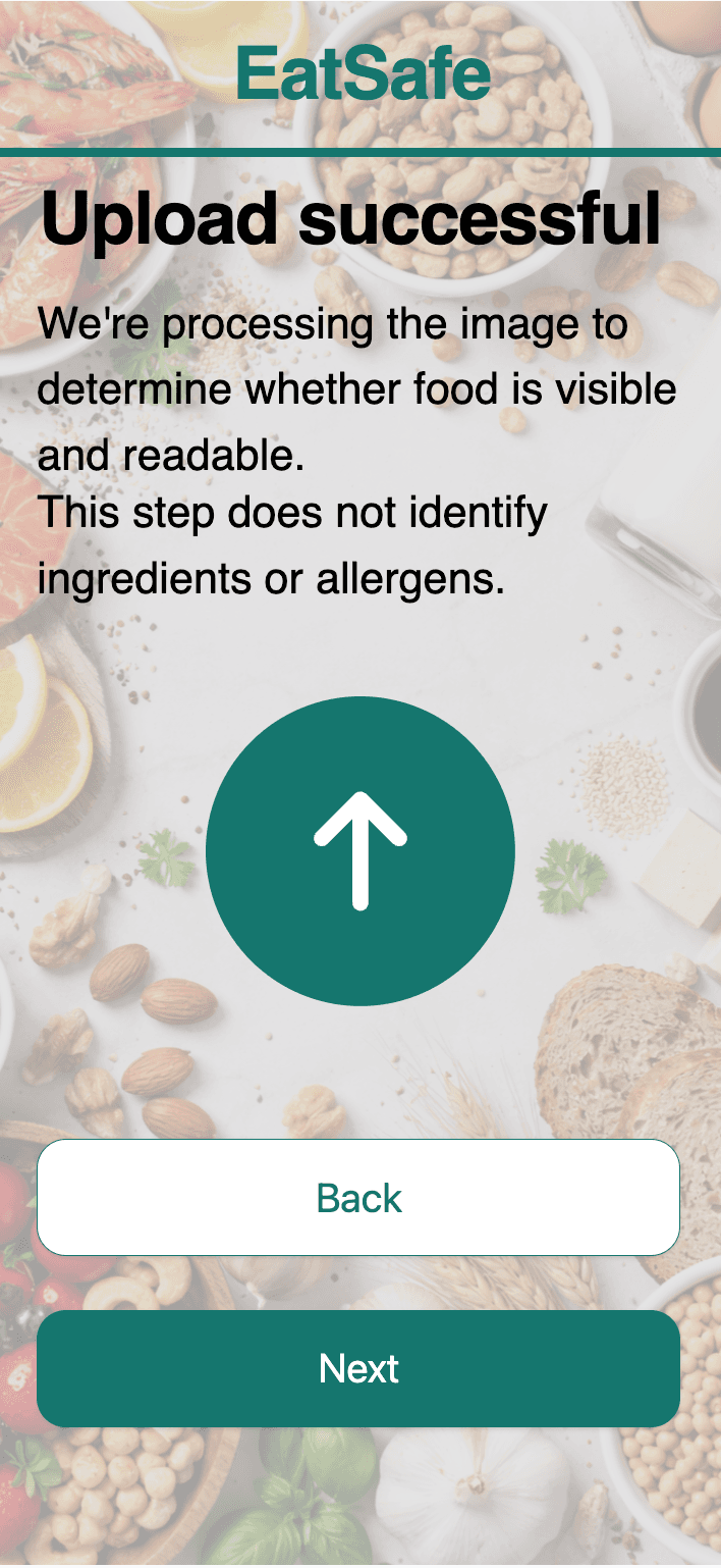 EatSafe upload successful confirmation